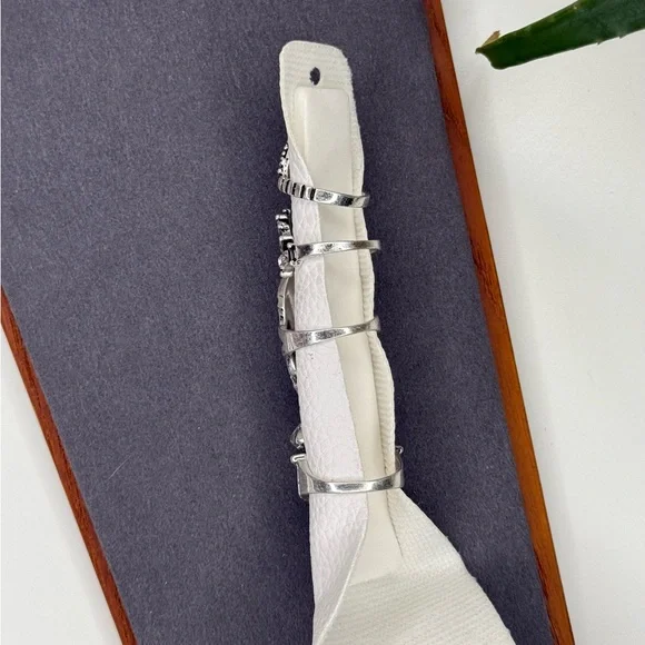 NWT Free People Rhapsody Silver Rhinestone Statement Ring Set Art Deco Stack - Picture 6 of 11